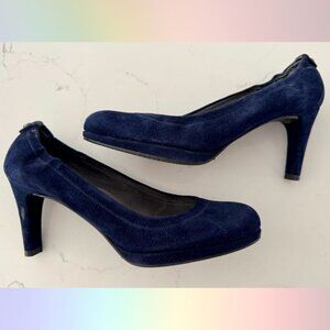 Stuart Weitzman “Rollers” Blue Suede Heels – Size 7